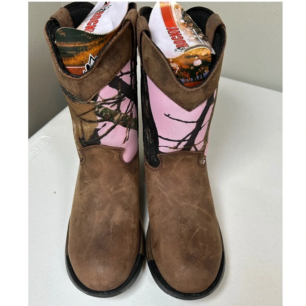 Rocky Hunting Boots Big Kids Girls 5M Women's 6.5 Brown Pink Camo 8 Inch Pull On